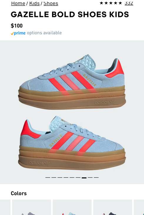 Adidas Gazelle Bold Kids Clear Sky / Solar Red / Gold Metallic in size 5. New!